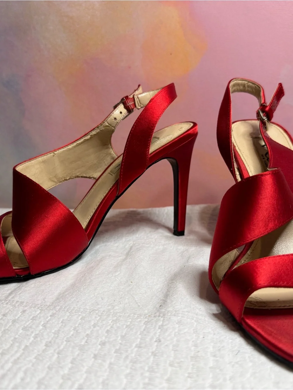 Nina Red Satin Slingback Heels